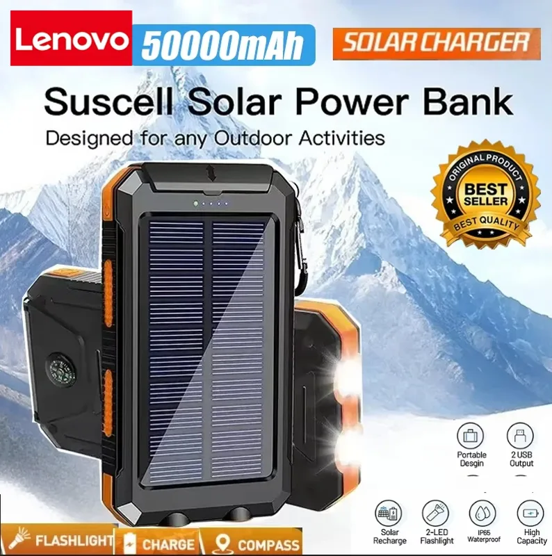 Usb Charger Dynamo - Lenovo 50000mAh Solar Power Bank Portable